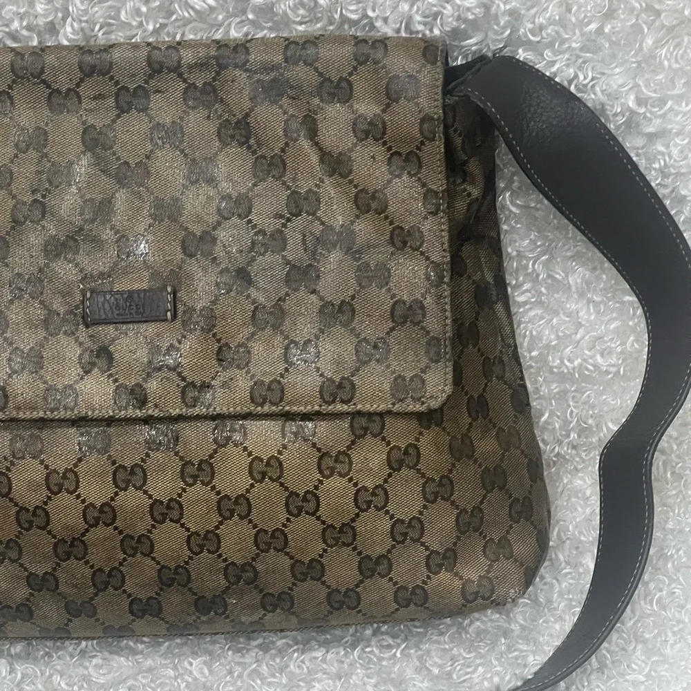 GUCCI Crystal Monogram Flap Messenger Bag Beige